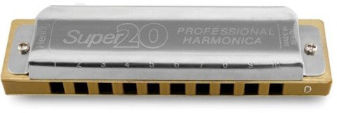 Hering 8020Bb Super 20 Diatonic Harmonica Stainless Steel and Gold Plastic Key of Bb